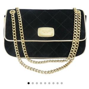 Michael Kors Jet Set Quilted Crossbody Suede Gold